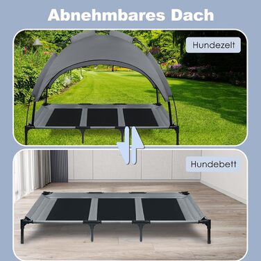 Підвищене ліжко для собак UISEBER 92x76x92 см, Outdoor з дахом, для великих собак до 50 кг, водонепроникне, сіре+чорне (XL)