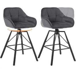 WOLTU 2-Piece Bar Stool Set - Swivel Barstools with Backrest & Footrest - Velvet Upholstered Metal Bar Chairs - Dark Grey