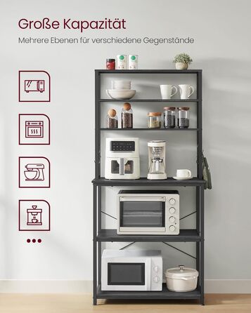 Стелаж кухонний VASAGLE, 6 полиць, гачки, сталевий каркас, 40 x 60 x 167 см, колір горіх + білий