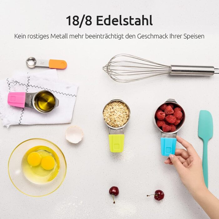 Magnetic Measuring Cups and Spoons, 13-Piece Set Made of 18/8 Stainless Steel: 7 Cup Measuring Cups and 5 tsp/tbsp Measuring Spoons and 1 Professional Conversion Chart for Magnetic Measurements (Multicolor)