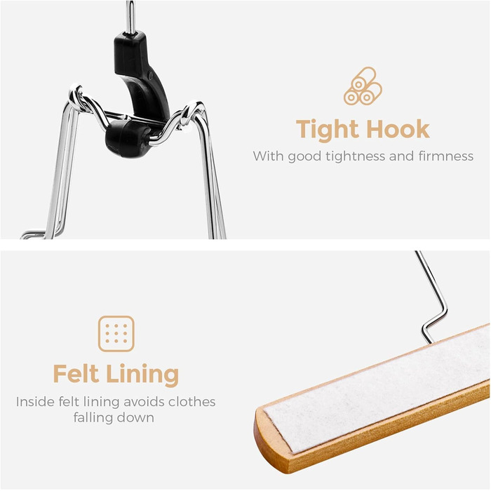 Дерев'яні вішалки для штанів та одягу HOUSE DAY з кліпсами, 25 шт. - білі, міцні, обертаються на 360°