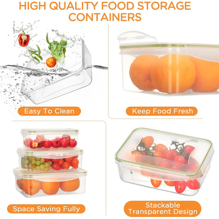 Набір контейнерів для зберігання їжі AiQInu 5 шт. з кришкою, BPA-Free, PP (1.5L+1L+0.5L+0.24L+0.12L), прозорі, для холодильника та мікрохвильової печі