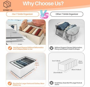 6-Piece Closet Organizer Clothes Storage - 7 Compartments Foldable Drawer Organization System Clothing Storage Boxes for Pants, Jeans, Shirts, Sweaters, Tops