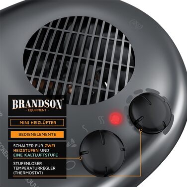 Електричний обігрівач Brandson Heizlüfter 2000W з термостатом, 3 режими потужності, енергоефективний та тихий, захист від перегріву (Cool Grey)