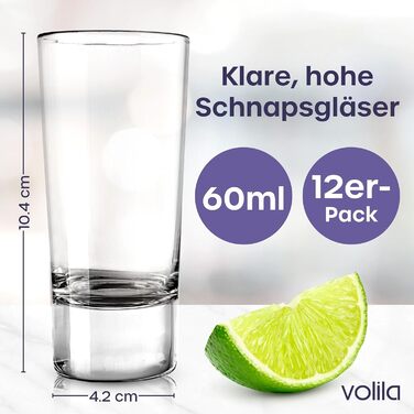 Набір келихів для шотів Volila 12 шт, 6cl, міцне скло для горілки, текіли, вечірок - безпечні для мийки в посудомийній машині