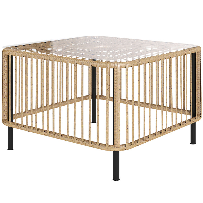 Столик Outsunny з ротангу Polyrattan, 65 x 65 x 43 см, стійкий до погодних умов, квадратний столик для тераси, журнальний столик для балкону, садові меблі для саду, тераси, балкону, з натуральним деревом | Aosom