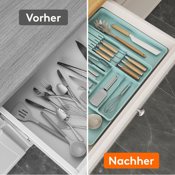 Органайзер для столових приборів Lifewit в шухляду, розширюваний, з відділенням для ножів (40 см, бірюзовий)