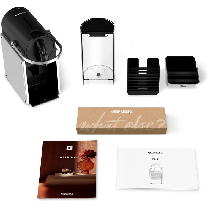 Кавова машина-капсульна Nespresso De'Longhi Pixie EN127.S, 19 бар, 1260 Вт, сріблясто-чорна, компактний дизайн, ECO-режим, дві програмовані кнопки