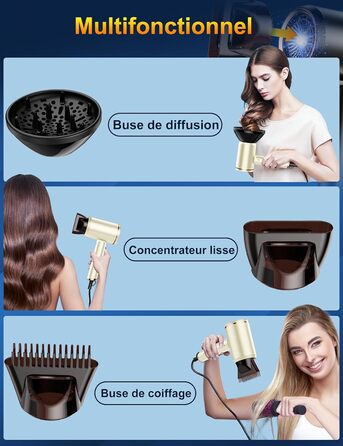 Професійний фен 2400W з іонізацією, складний, для подорожей, з насадкою-дифузором та чохлом (Бежевий)