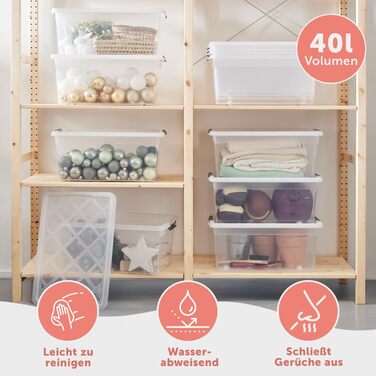 Blumtal Storage Box with Lid 32L Made of Plastic - Storage Boxes 36.5x36x26.5 cm - Storage Boxes Made of 100% New Material with Closure Clips - Storage Boxes with Lid (40 Liter, 4-Piece Set)