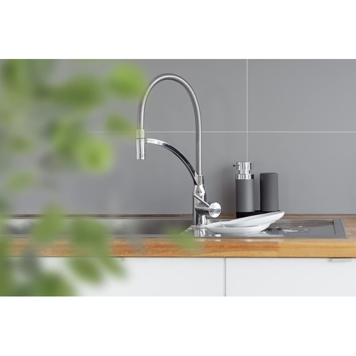 WENKO Easy Squeez-e Dish Station Grey, Soap Dispenser and Dish Soap Dispenser, 0.25 l