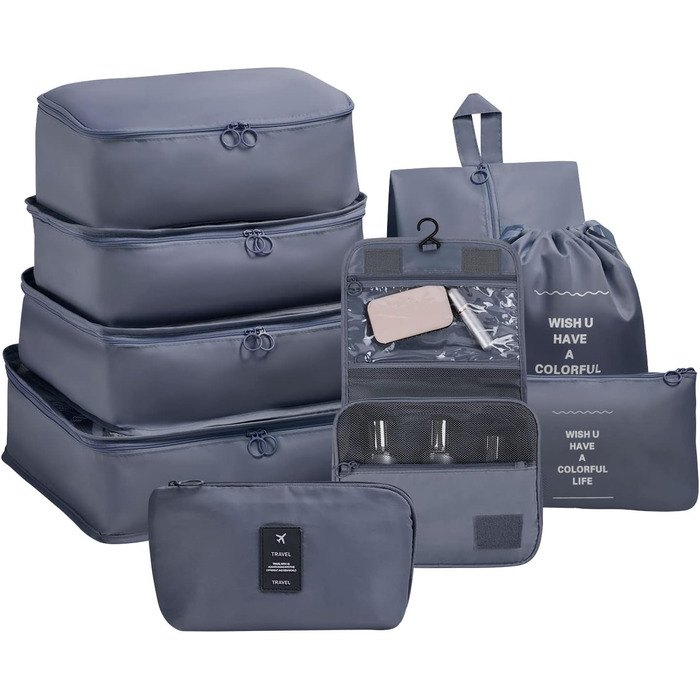 Органайзер для валізи OSDUE, набір 9 шт: Packing Cubes, водонепроникні сумки для одягу, сумки-органайзери для валізи, косметичка, кишеня для USB-кабелів (Бежевий)