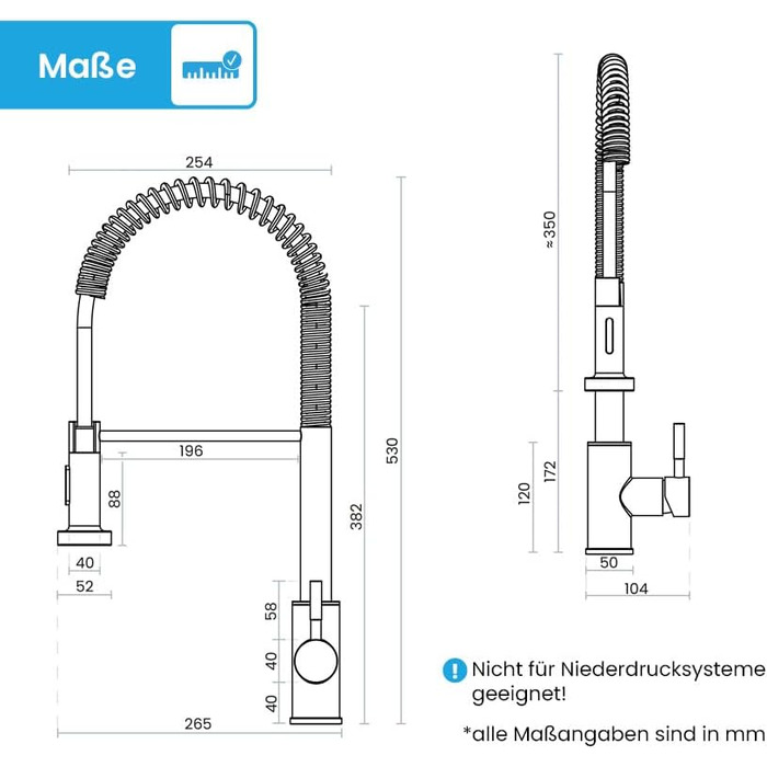Кухонний змішувач Bächlein Nedo – поворотний на 360°, матовий чорний, з нержавіючої сталі, з гнуким виливом та висувною лійкою, для кухні