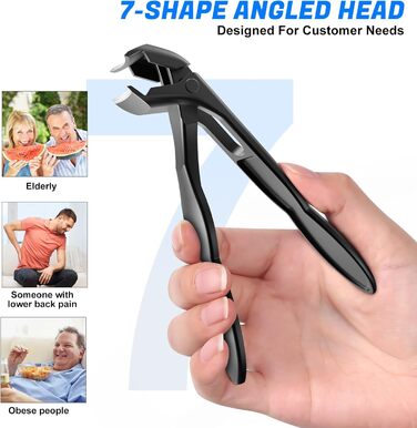 Манікюрний інструмент для товстих нігтів: кусачки для нігтів на ногах з контейнером, професійні кусачки для чоловіків, гострі кусачки для нігтів з довгим руків'ям та нахиленою лезою, срібно-чорно-коричневого кольору