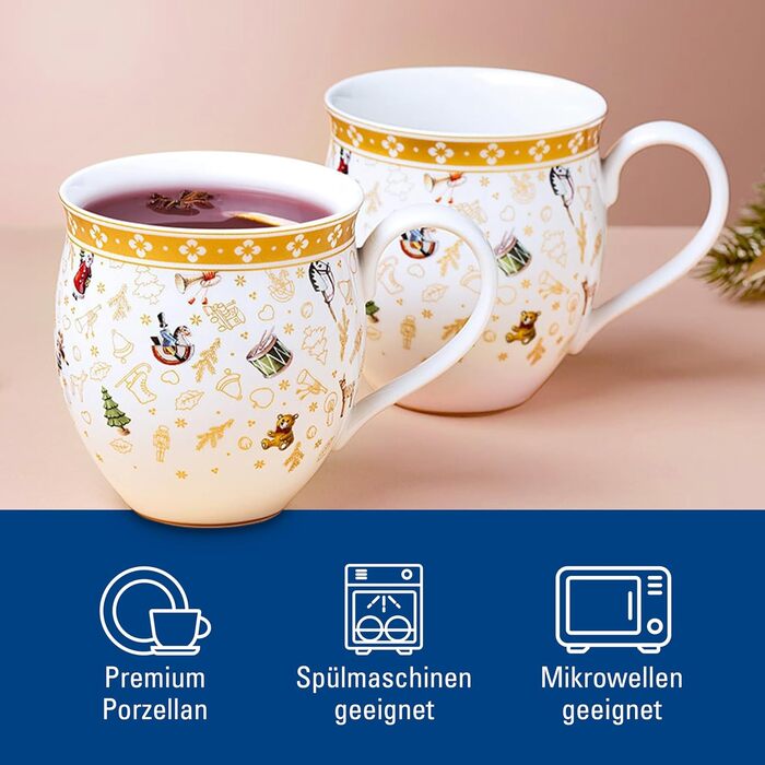 Villeroy & Boch - Toys Delight Mug Set with Handle, 2-piece, decorative collector's mug from the anniversary edition, porcelain, colorful/gold/white, 440 ml