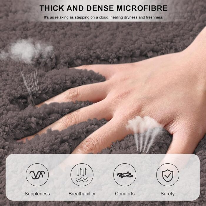 Килимок для ванної кімнати 40x60 см, антиковзаючий, м'який, швидковисихаючий, з високим ворсом, з мікрофібри для ванни, душу та ванної кімнати (прямокутний, колір: кава)