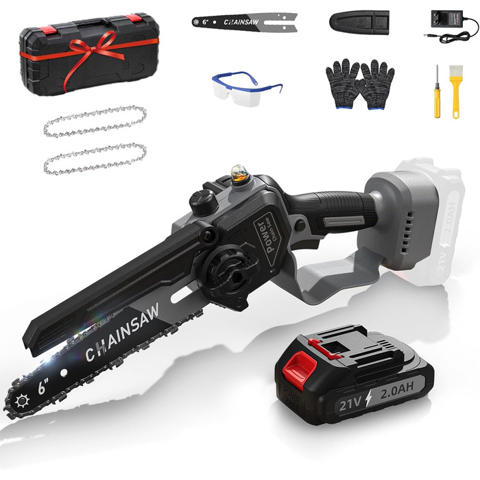 Акумуляторна міні-пила для саду та дерева 6 дюймів, 1000W безщітковий двигун, сумісна з Makita 18V, автоматичний змащувач, для обрізки гілок та дерева (1*2000mAh)
