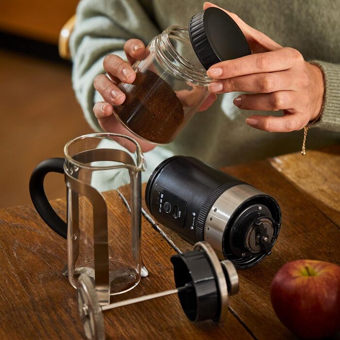 Tchibo Manual Coffee Grinder, Ceramic Burr Grinder, Adjustable Grind Size, Silver