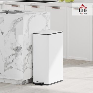 Сміттєвий відер HOMCOM на 20 л з педаллю та м'яким закриттям кришки (Soft-close), нержавіюча сталь, білий, 21.5 x 37.2 x 57 см