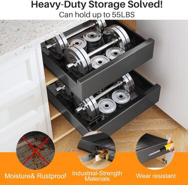 SAYZH Telescopic Drawer, Extendable Drawer Storage Shelves for Kitchen Cabinets, Extendable Pull-Out Drawer (43 Depth x 25 Width x 9 Height cm), No Drilling and Nailing Required