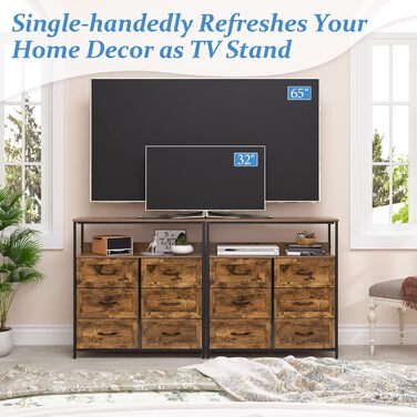 LYNCOHOME Chest of Drawers with Fabric Drawers, Sideboard Entryway Cabinet with 6 Fabric Drawers and Compartments, Drawer Organizer Furniture for Kitchen, Office, Bedroom (Embossed Brown)