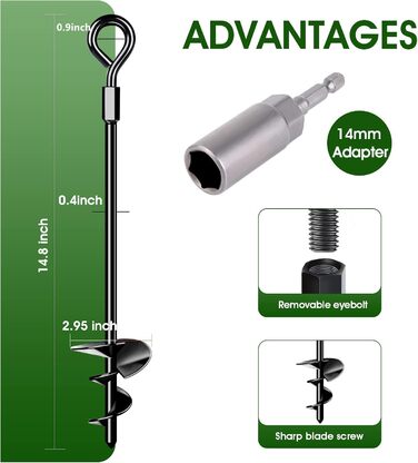 Trampoline Ground Anchor Set of 4, Heavy-Duty Trampoline Anchor Kit for Tents, Swings, Awnings, Metal Trampoline Anchor Kit for Strong Winds