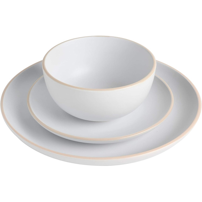 Сервіз Gibson Home Festival Rings з 16 частин з каменю, набір посуду для 4 осіб, кольоровий ручний розпис, тарілки, миски, чашки, сумісний з мийкою та мікрохвильовою піччю