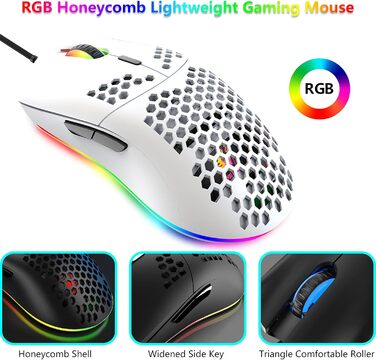 Ігровий комплект клавіатури та миші RGB, 68 клавіш, Red Switch, 60% механічна клавіатура, миша 6400DPI, USB-кабель, сумісна з Windows, Mac, PS4, білий колір