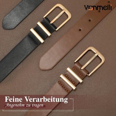 Жіночий ремінь VONMELLI 2 шт. – Вузький шкіряний ремінь 2.5 см із золотистою пряжкою для джинсів, суконь та ділового одягу (Чорний/Коричневий) (03-чорний + кава, M: Об'єм талії 81-95 см)