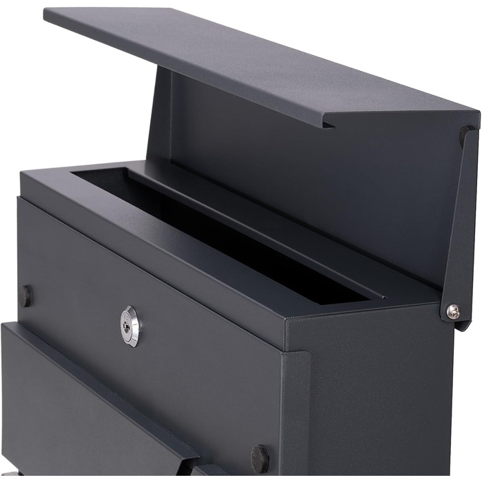 Поштовий ящик Verda з газетницею, нержавіюча сталь, антрацит, 37x37x11 см, з ключами, вікном та табличкою для імені - сучасний вуличний поштовий ящик