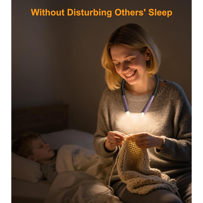 Настільна лампа Gritin для читання, на шию, з 4 кольорами та 5 рівнями яскравості - безступеневе регулювання, захист очей, акумулятор 80 годин, регульована рука, ергономічне світло для читання в ліжку/в'язання/рукоділля (нічне фіолетове)