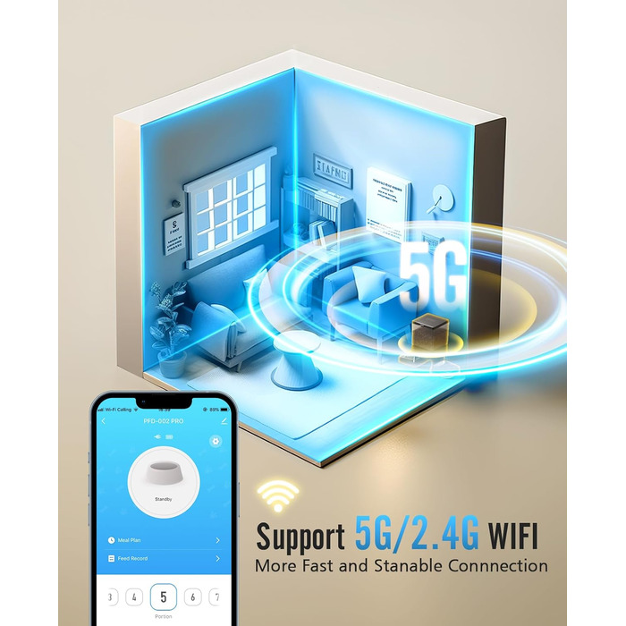 Автомат годування котів Oneisall 5L з 2 мисками, Wi-Fi, з голосовим записом, для собак та котів