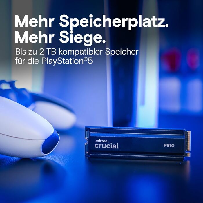SSD Crucial P510 1TB M.2 NVMe PCIe 5.0 Gen5 з радіатором, 11000 МБ/с читання, 9500 МБ/с запис, для ПК та PS5, TLC NAND, внутрішній накопичувач