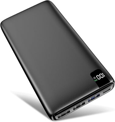 Power Bank Riapow 26800mAh з LED-дисплеєм: зарядка для смартфонів та планшетів, 4 порти USB, 22,5W, чорний