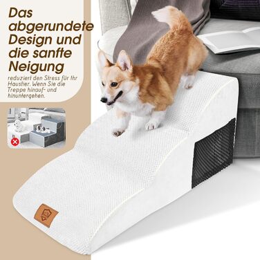 2-Step Dog Stairs, 40cm Cat Stairs with Washable Cover, Dog Stairs for Small Dogs, Pet Stairs for Dogs and Cats, Cat Stairs for Senior Cats, Black (3-Step Wider Dog Stairs)