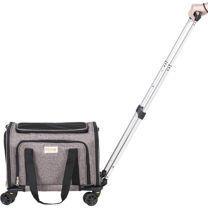 Тролей для собак VEVOR, складаний рюкзак для собак до 15,8 кг, переноска з оксфордської тканини 600D, 4 колеса, кишені для зберігання, ідеально для подорожей на авто та виїздів (сірий, 11 кг)