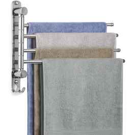 Підставка для рушників настінна поворотна 180° з нержавіючої сталі, 4-х віяльна, для ванної, кухні та гардеробу, срібляста