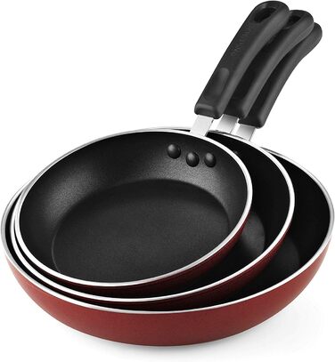 Cook N Home набір антипригарних сковорідок 3 шт, 20/25/28 см, мармурово-червоні, для індукційних плит