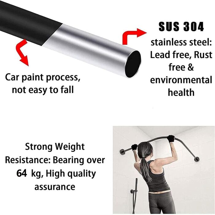 Штанга для душу без свердління, чорна, 70-95x105-165 см, з кільцями для душу (з нержавіючої сталі)