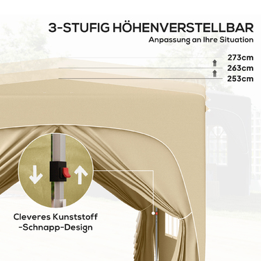 Outsunny 3x3m Gazebo, Water-Resistant, Stable, Winter-Proof Pop-Up Folding Gazebo, UV Protection 50+, Foldable Party Tent Garden Tent with 4 Side Walls Bag Garden Gazebo for Camping Garden, Sand | Aosom
