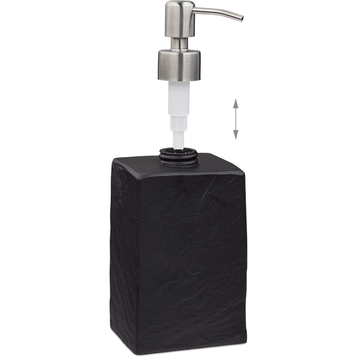 Дозатор мила Relaxdays, 200 мл, наповнюваний, для ванної, туалету, кухні, дозатор рідкого мила, полірезин, нержавіюча сталева помпа, чорний