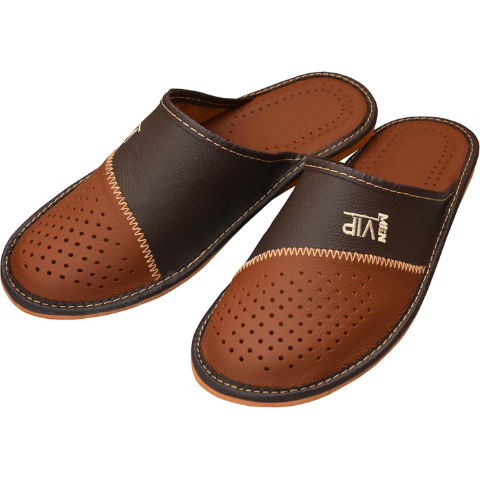 Чоловічі домашні тапочки World of Leather з натуральної шкіри, коричневі, 43 EU