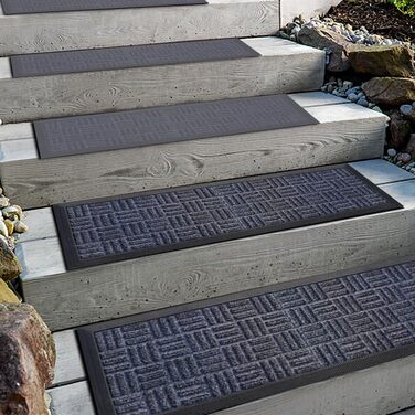 Гумові килимки на сходи AuCUDA 6 шт, 76x22 см, зовнішні, антиковзкі, стійкі до погодних умов, сірі смужки