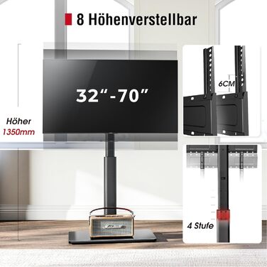 AOKCOS Adjustable TV Stand Base - Tilting & Swivel, Height 1350mm, for 32-70 inch TVs, VESA 400x400, 40kg Max Load (White/Black)