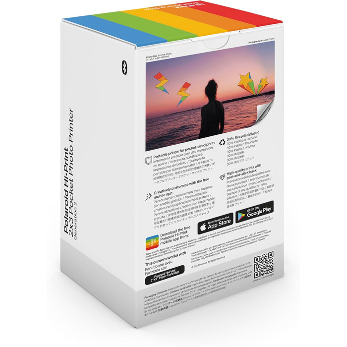Polaroid Hi-Print 2-ге покоління: Bluetooth фотодрук, кишеньковий принтер 2x3, чорний (з фільм-пакетом)