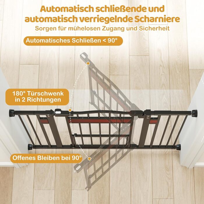 Захист для дверей Costway для собак, 74-104 см, 76 см висота, з маленькими дверцятами, 2 розширення, автозакривання та подвійний замок, без свердління, розсувне захисне ґратка для собак (Білий/Чорний)