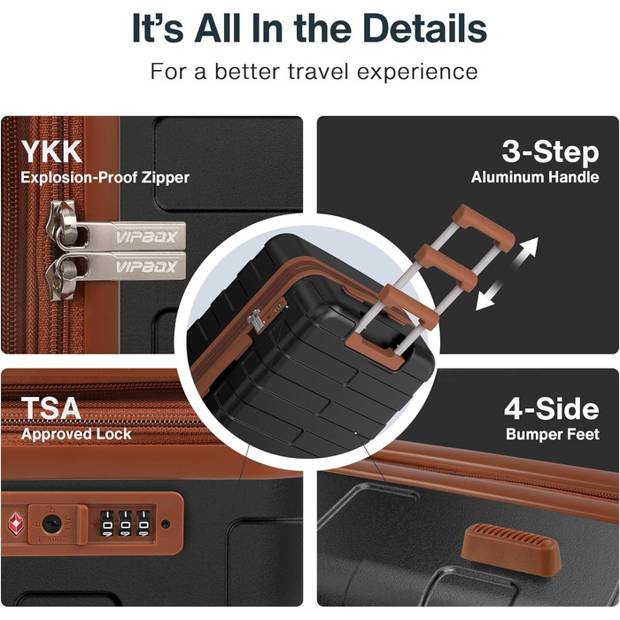 Чемодан VIPbox з жорстким корпусом 75 см (3 роки VIP-сервісу) Розширюваний, легкий, з полікарбонату, велика місткість, з 4 колесами та TSA-замком, преміум-якість, чорний XL