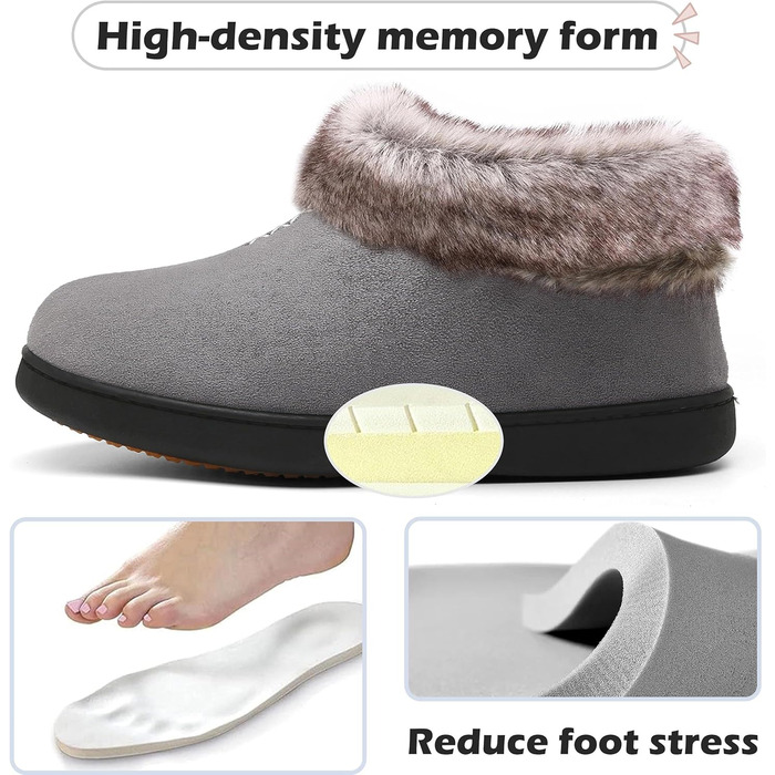 Жіночі теплі халапи з антиковзкою підошвою Mishansha, халапи з меморі-піною, плюшеві тапочки, розмір 36-43 EU (40 EU, сіре хутро)