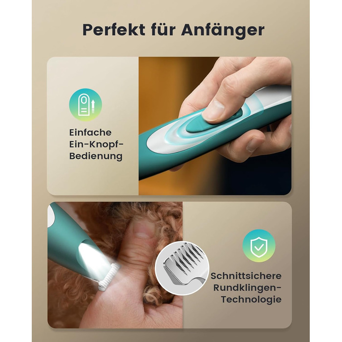 Триммер для собак Oneisall з LED-підсвічуванням: для лап, очей, вух, обличчя. Безшумний, акумуляторний.