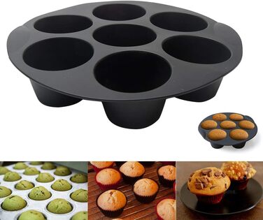 Silicone Muffin and Cake Mold, 7 Cups, Non-Stick Coated, for 3.5-5.8L Air Fryer Accessories, Chocolate, Universal Cake Pan